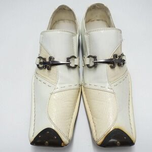 Golden Horse Loafer Shoes Men's Size US 9 White & Black Studded Sword Buckle
